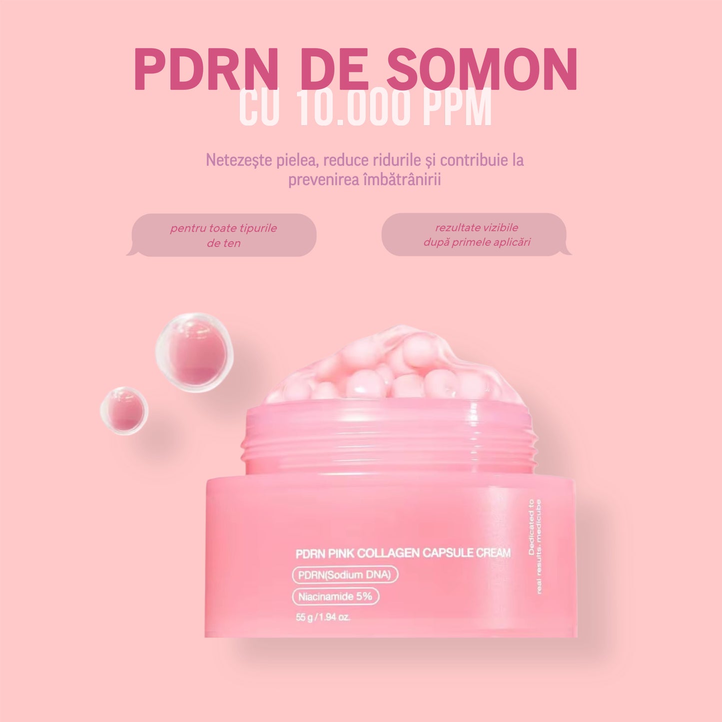 Cremă cu Capsule Roz PDRN – Colagen & ADN de Somon